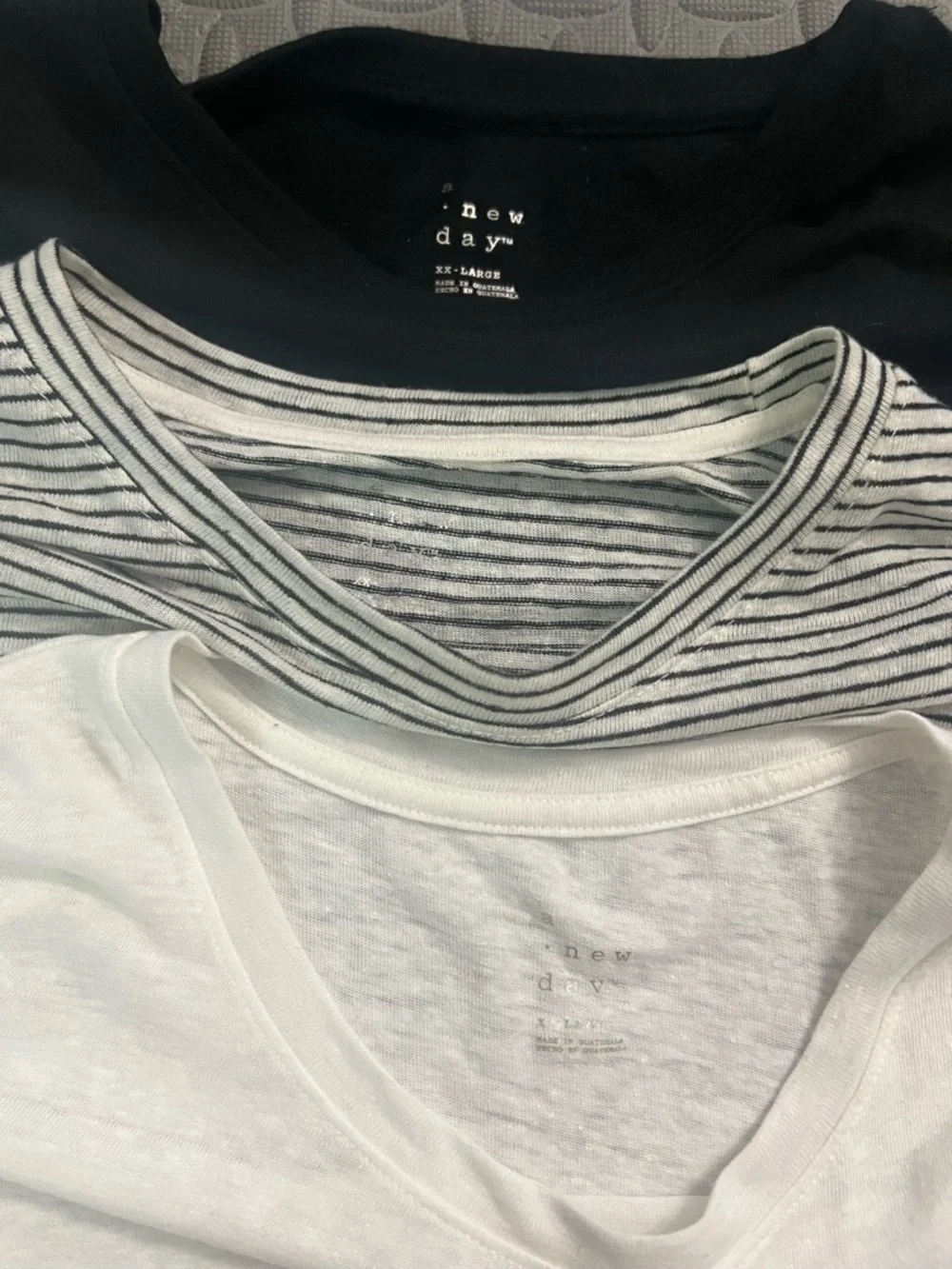 A new day burnout tee lot. Casual Cotton Tee Trio - xxl White, Black & Striped - Picture 2 of 2